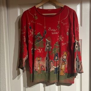 Jess and Jane Bow Wow Christmas Dog 3/4 Sleeve Top